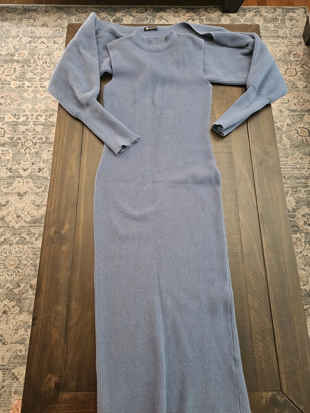 Long Sleeve Sweater And Ribbed Maxi Dress in Dusty Blue